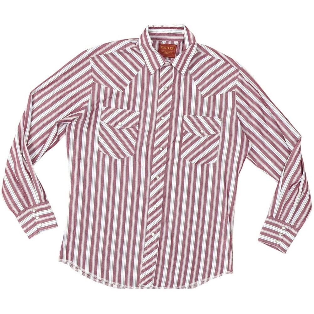 Rustler Men's Medium Purple Striped Cotton Western Snap Button Shirt XL Tails